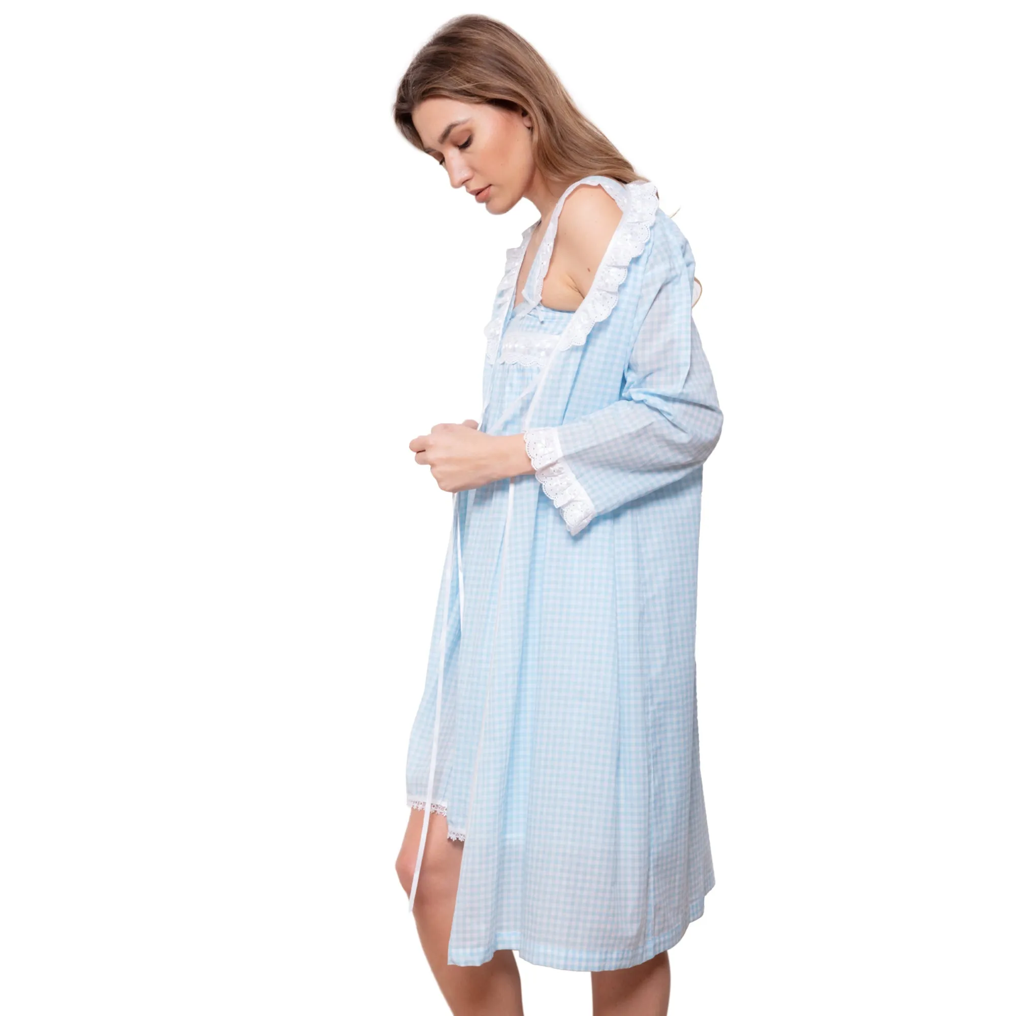 Cottonreal Women's Dedna Wrap over Pale Blue Kimono