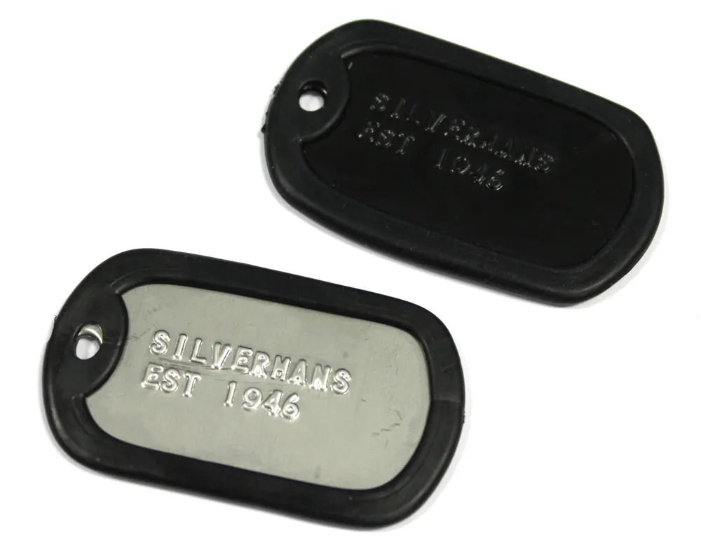 PAIR CLASSIC USA DOG TAGS, WITH CHAIN AND SILENCERS